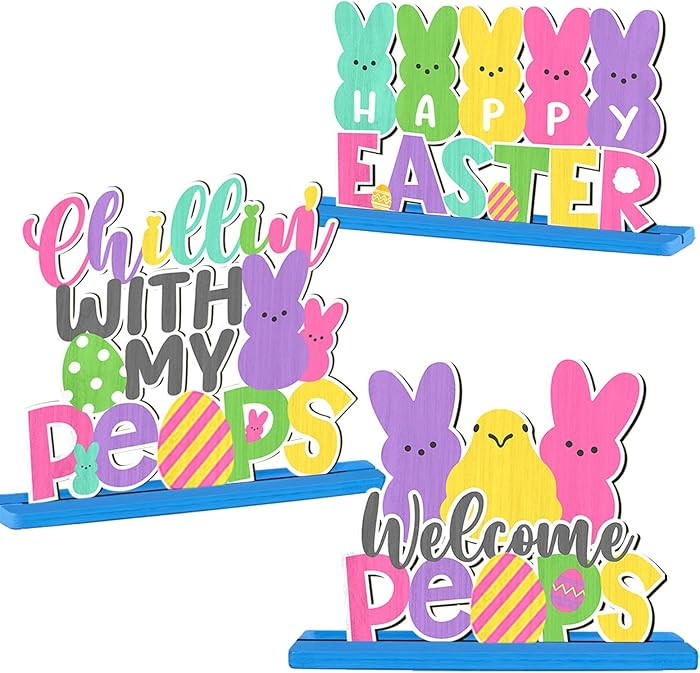 3Pcs Happy Easter Table Sign Decoration Wooden Bunny Bunny Tabletop Centerpiece Chillin with My B... | Amazon (US)