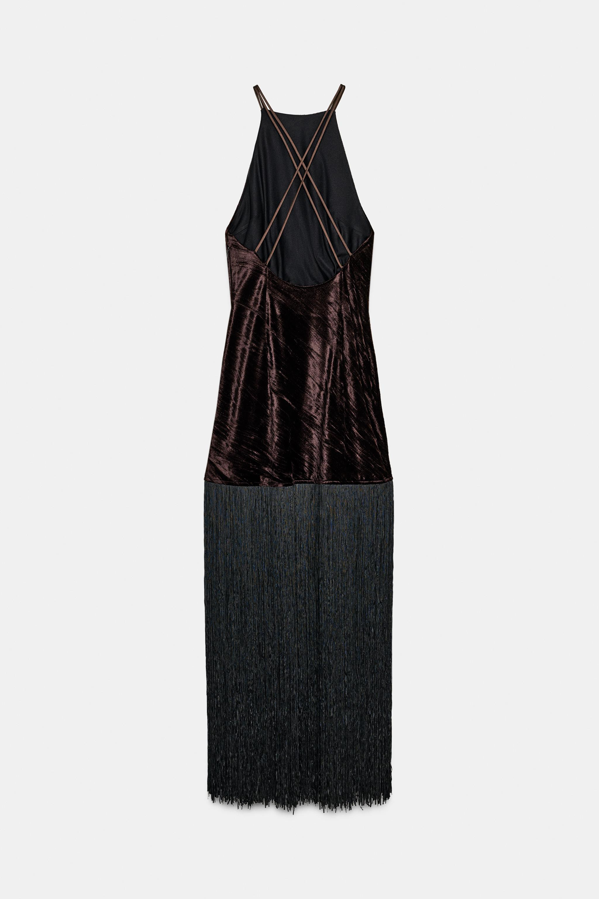 VELVET FRINGE MIDI DRESS | Zara US