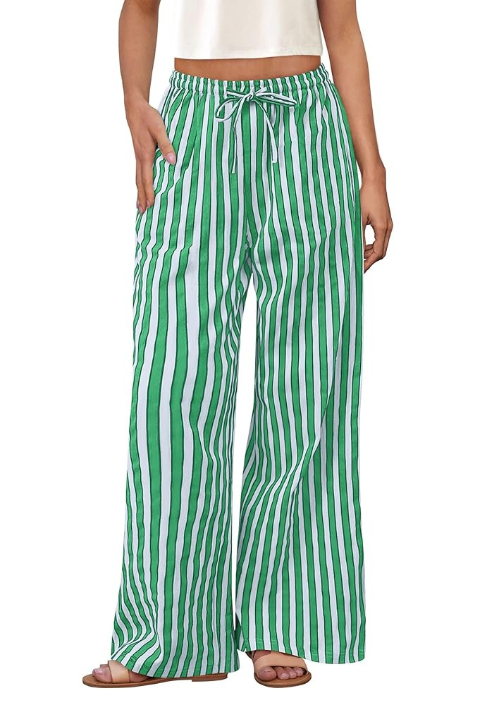 PRETTYGARDEN Women's Summer Striped Wide Leg Lounge Pants 2025 Trendy Clothes Drawstring Elastic ... | Amazon (US)