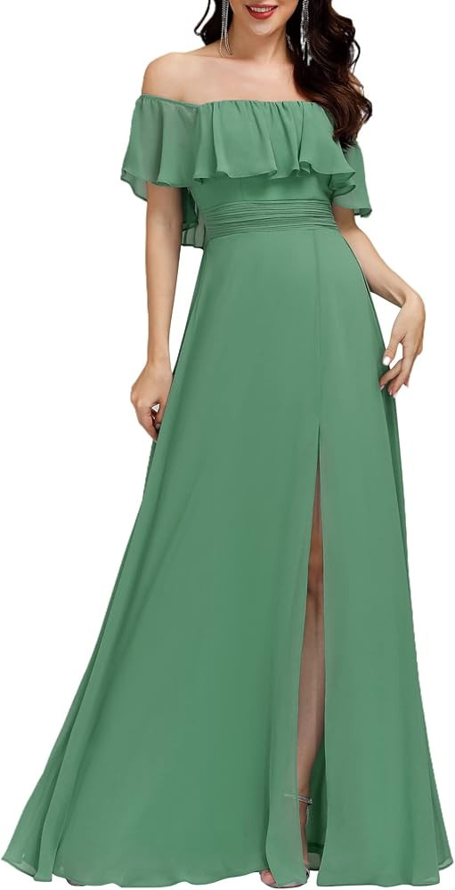 Ever-Pretty Womens Off The Shoulder Ruffle Party Dresses Side Split Beach Maxi Dress 00968 | Amazon (US)