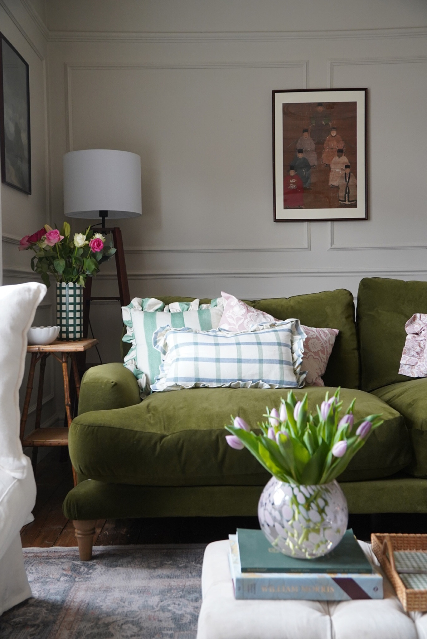 Living room decor 
Patterned cushions
Checked vase
Pink vase
Sofa (loaf home)
Bamboo side table (vintage)

#LTKhome #LTKeurope