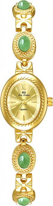 FANMIS Gold Tone Watches for Women with Small Vintage Bracelet Elegant Jade Oval Dial Dress Watch... | Amazon (US)
