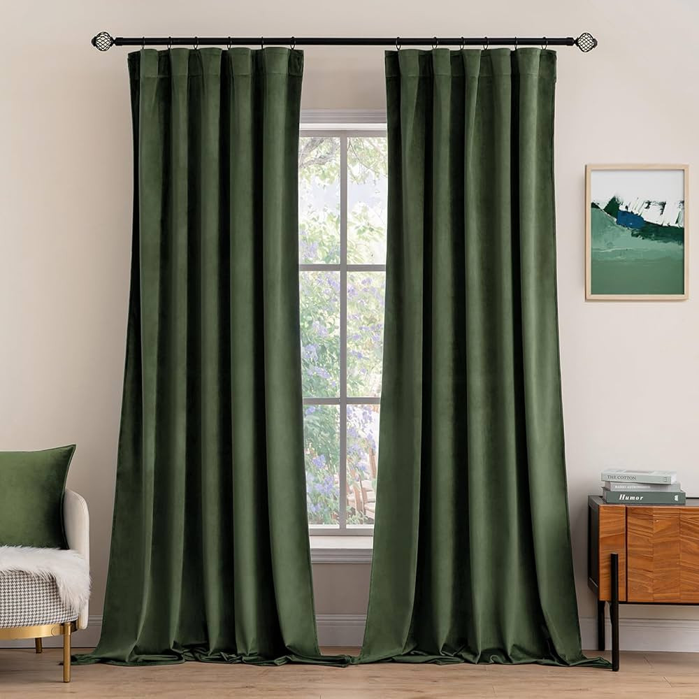 MIULEE Olive Green Velvet Curtains 84 inches 2 Panels - Luxury Room Darkening Curtains for Bedroo... | Amazon (US)
