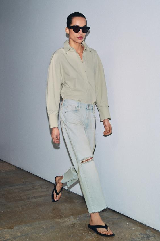 ZW COLLECTION MID-RISE RIPPED STRAIGHT-LEG JEANS | Zara UK