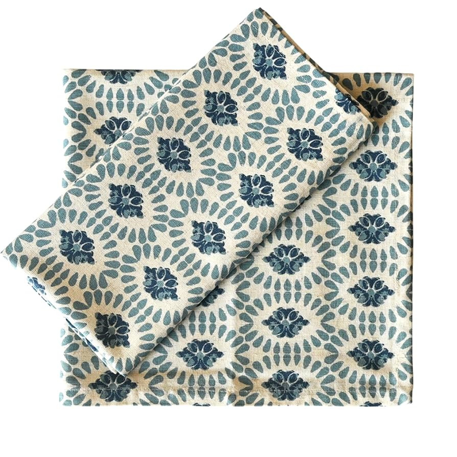 FINGERCRAFT Cloth Napkin Set of 12 Cotton Linen Blend Mitered Corner Printed Table Napkins Washab... | Amazon (US)