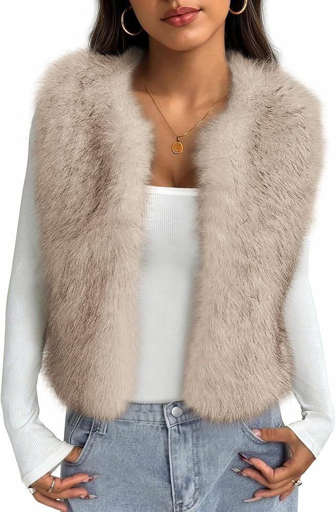 BTFBM Faux Fur Vest For Women 2025 Trendy Fall Clothes Sleeveless Fuzzy Jacket Fluffy Winter Coat... | Amazon (US)