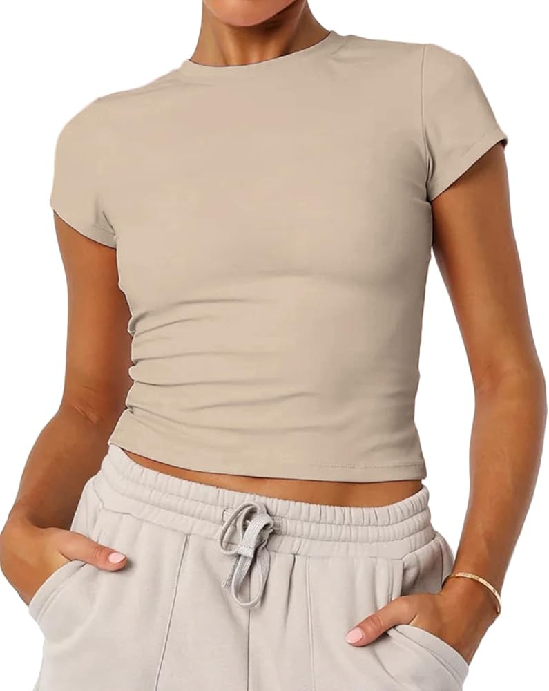 Mousnipy Women's Basic Summer Short Sleeve Crewneck T-Shirts Y2K Cute Going Out Tops Baby Tee | Amazon (US)