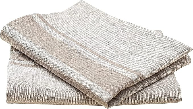 Pure Linen Kitchen Tea Towels Set of 2 Pieces 17 x 27 inches _ Flax Dish Towels with Light Brown ... | Amazon (US)