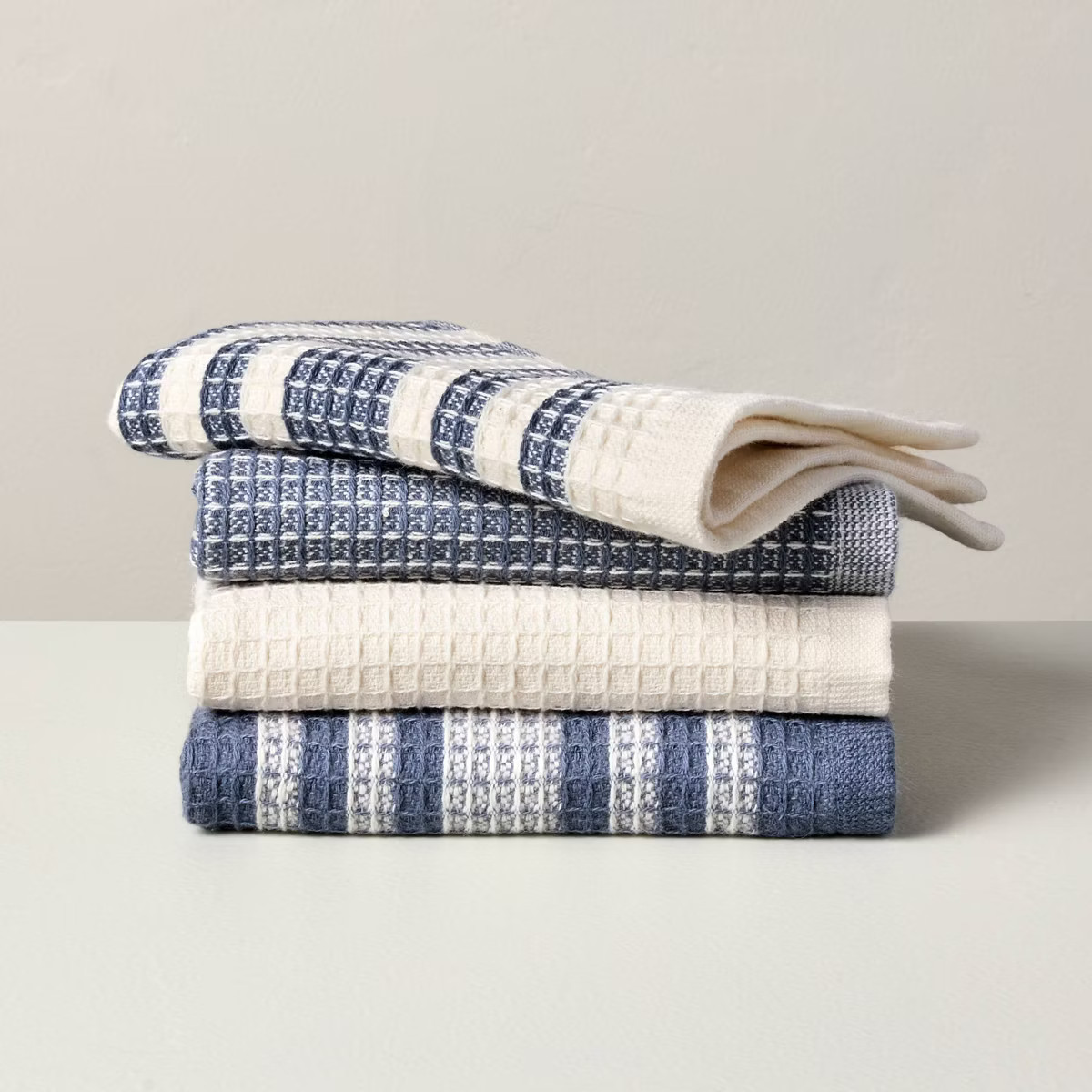 4pk Waffled Cotton Dishcloth Set Blue/Cream - Hearth & Hand™ with Magnolia | Target