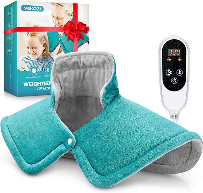 Heating Pad for Neck and Shoulders, 2lb Weighted Neck Heating Pad for Back Pain Relief, 6 Heat Se... | Amazon (US)