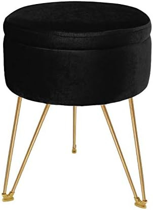 OBABA Round Storage Ottoman Vanity Stool,Velvet Footrest Chair with Removable Tray Top Coffee Table  | Amazon (US)