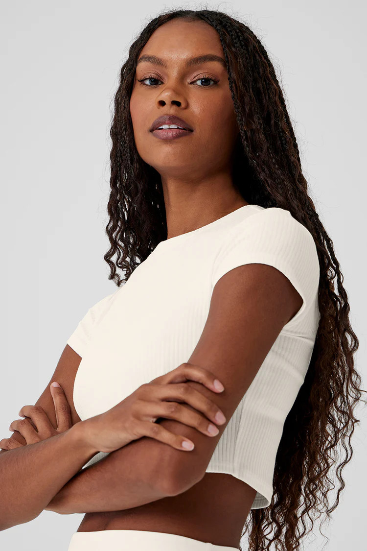 Ribbed Sea Coast Cropped Short Sleeve Tee | Alo Yoga (US)