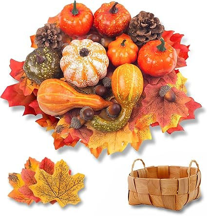 DomeStar Halloween Mini Artificial Pumpkins and Gourds Maple Leaves Pine Cones Acorns | Amazon (US)