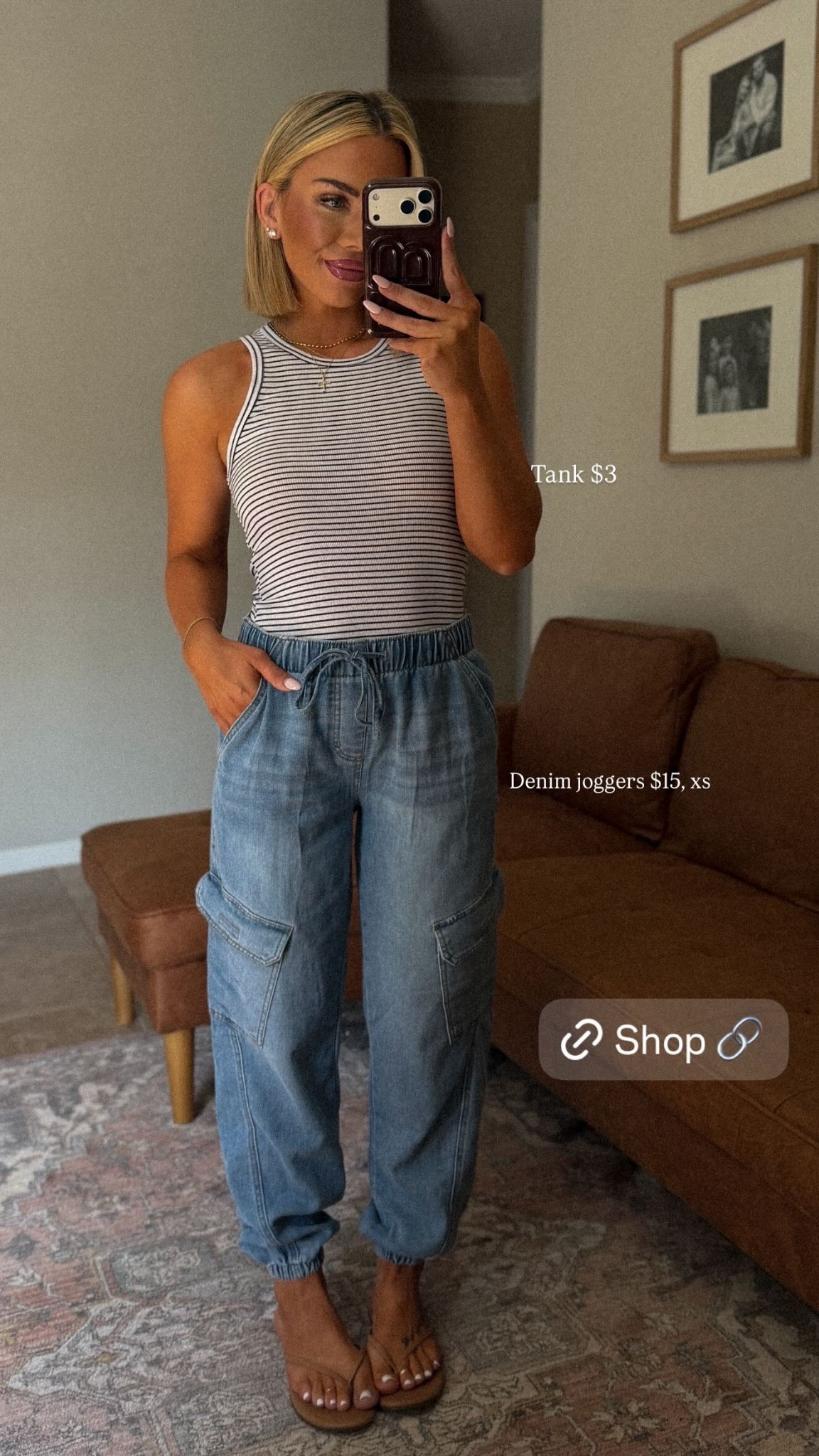 Tank $3 Denim joggers $15, xs