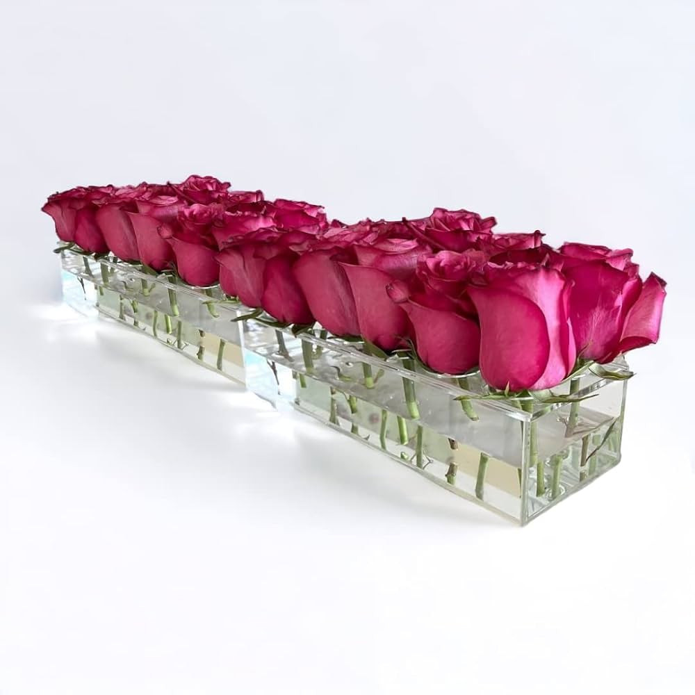 Leak-Proof Acrylic Flower Vase Rectangular, Floral Centerpieces for Tables, 2 Piece 24 Inch Total... | Amazon (US)