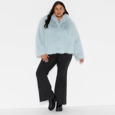 Women's Short Faux Fur Jacket - Wild Fable™ Light Aqua Blue XXL | Target
