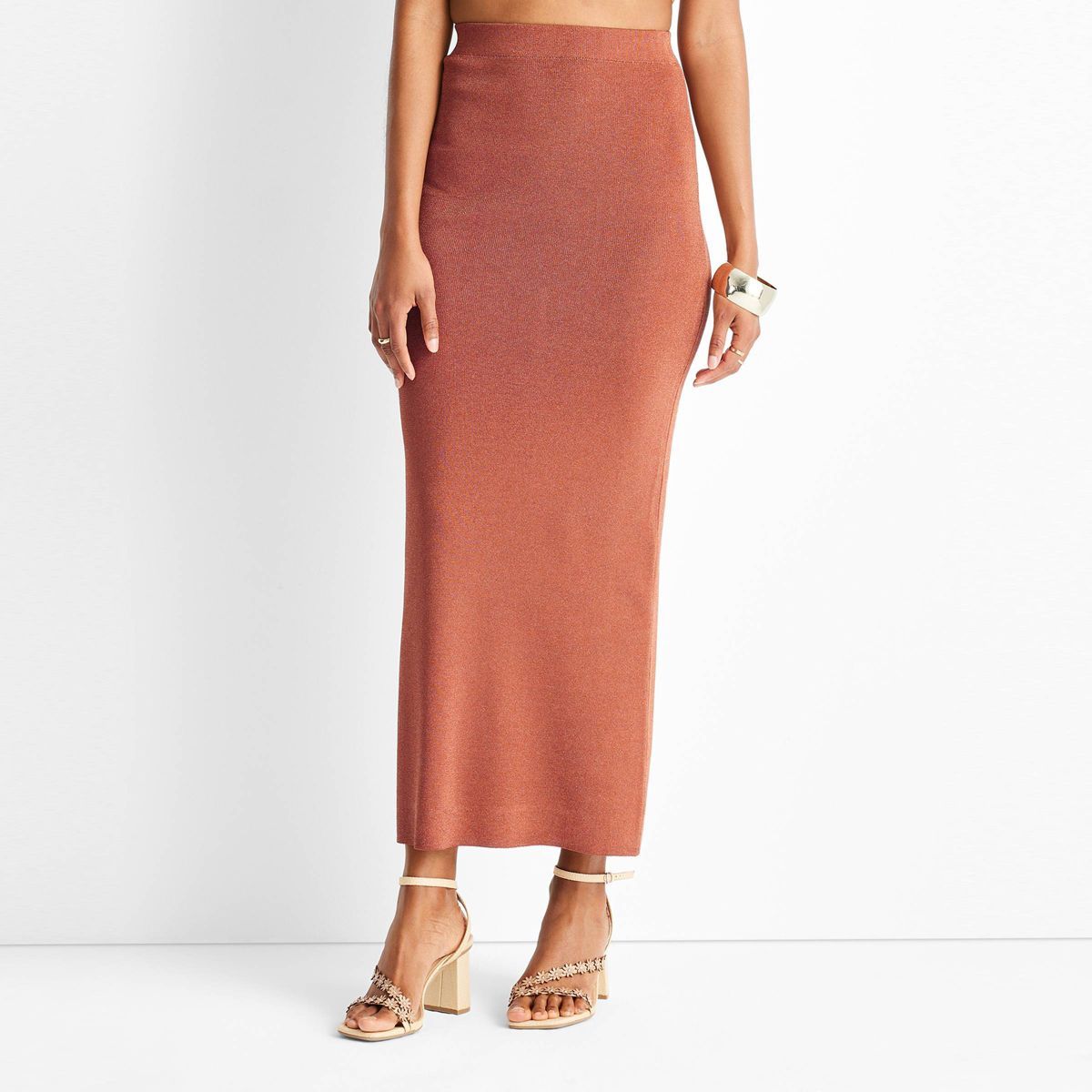 Women's Metallic Ribbed-Knit Midi Skirt - Future Collective™ with Jenny K. Lopez Rust S | Target