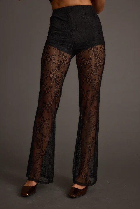 Happy Hour Black Lace Flare Pant | 12th Tribe
