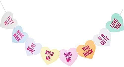 Bobee Conversation Candy Hearts Banner, eight Valentines day heart sayings pre-strung garland dec... | Amazon (US)