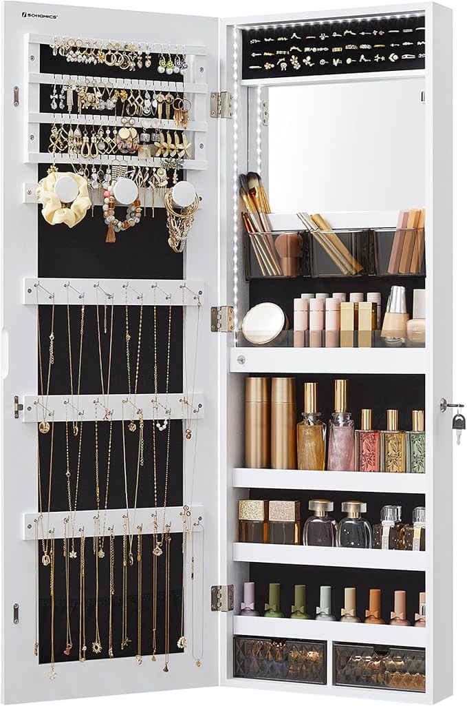 SONGMICS Mirror Jewelry Cabinet Armoire Organizer, Wall or Door Mount Storage Cabinet with Full-L... | Amazon (US)