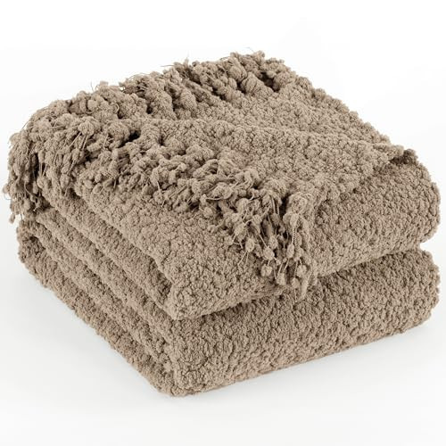 LONG CREATE Throw Blanket for Couch, Taupe Tan Luxury Knitted Throws 50"x60", Textured Blankets with Handmade Fringe Tassels for Bed Sofa Decorative, Chunky Soft Farmhouse Boho Home Decor | Amazon (US)