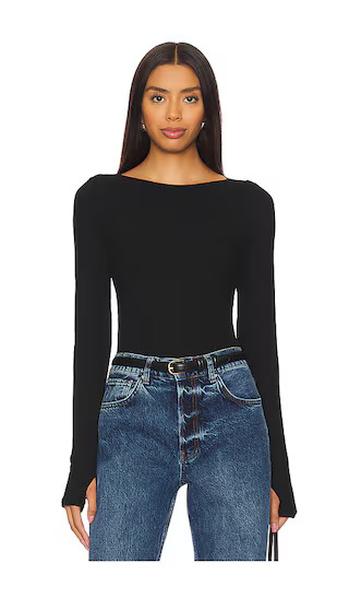 Bellina Ribbed Long Sleeve Top in Black | Revolve Clothing (Global)