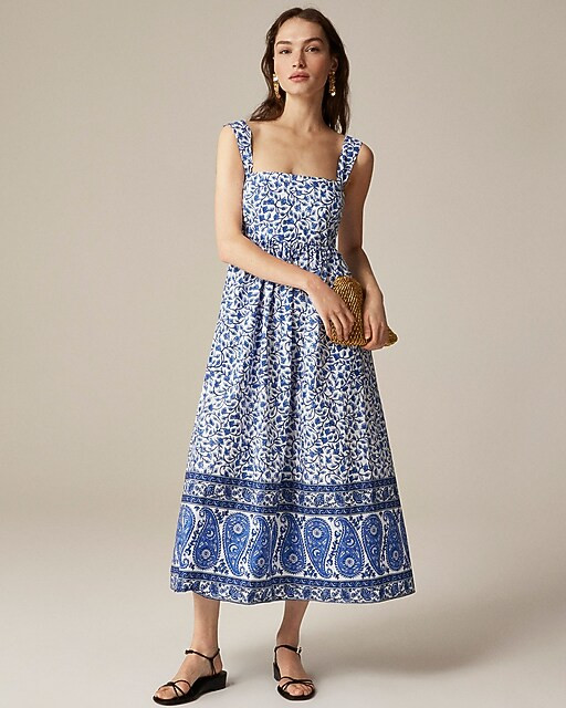 Squareneck midi dress in bandana block print | J. Crew US