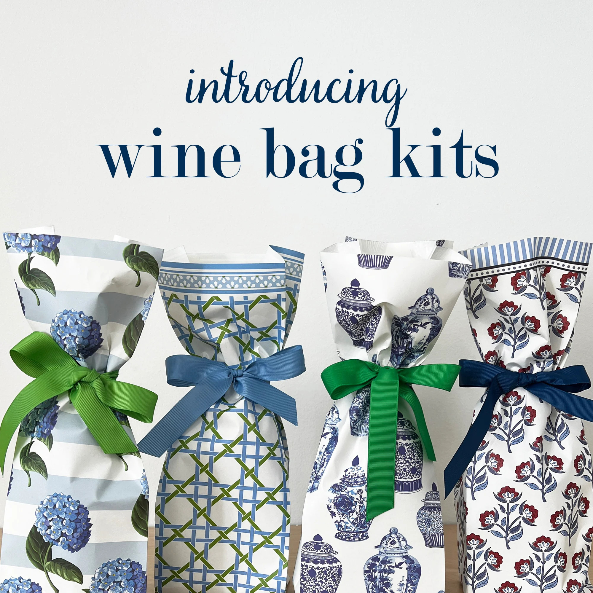 Paper Wine Bag Kit | Blue + Green Basketweave | WH Hostess Social Stationery