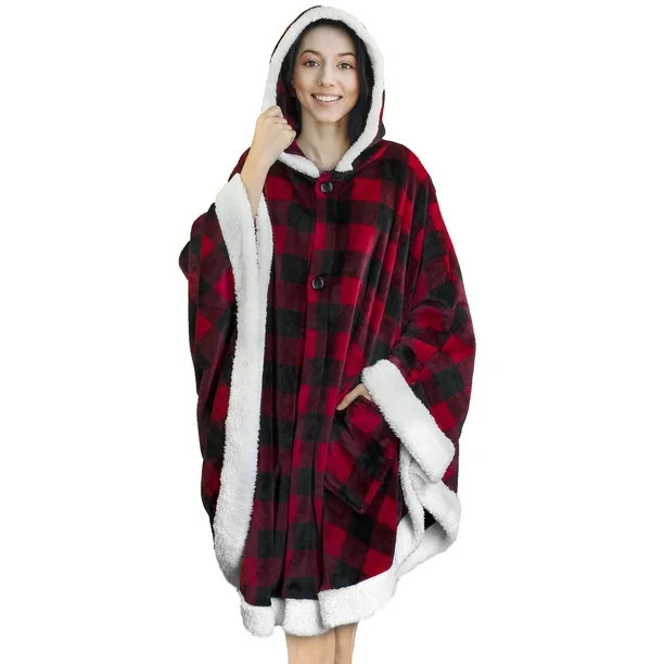 PAVILIA Angel Wrap Hooded Blanket | Poncho Blanket Wrap with Soft Sherpa Fleece | Plush, Warm, We... | Walmart (US)