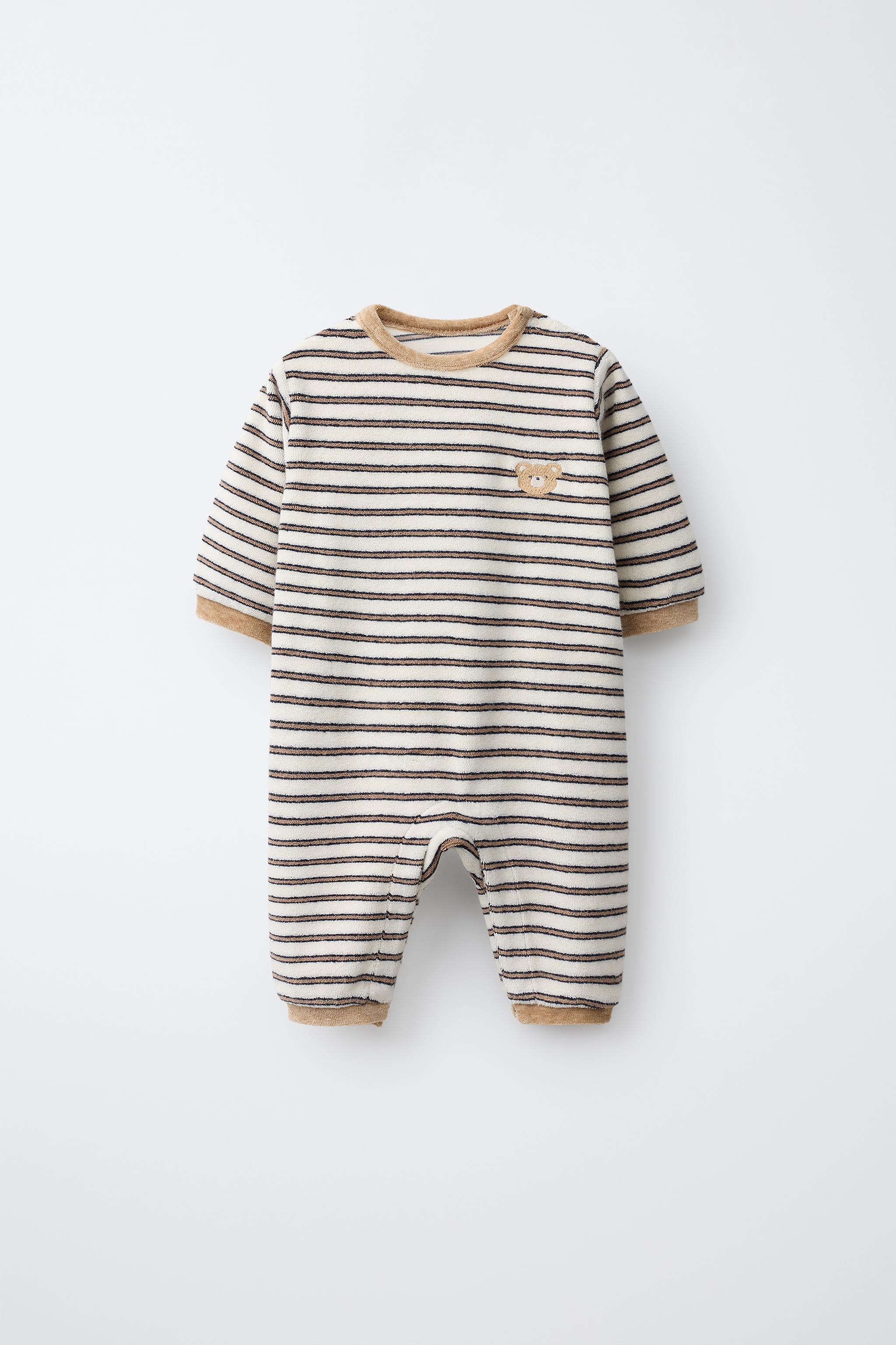 STRIPED ONE-PIECE SUIT WITH TOWELLING BEAR EMBROIDERY | Zara UK