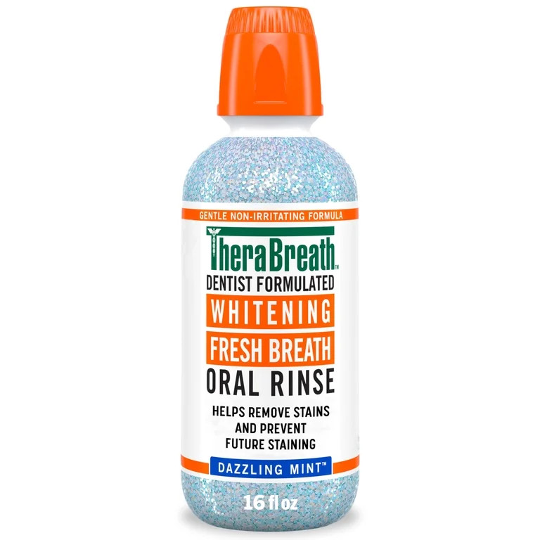 TheraBreath Whitening Alcohol-Free Mouthwash, Fresh Breath Mouthrinse, Dazzling Mint, 16 fl oz | Walmart (US)