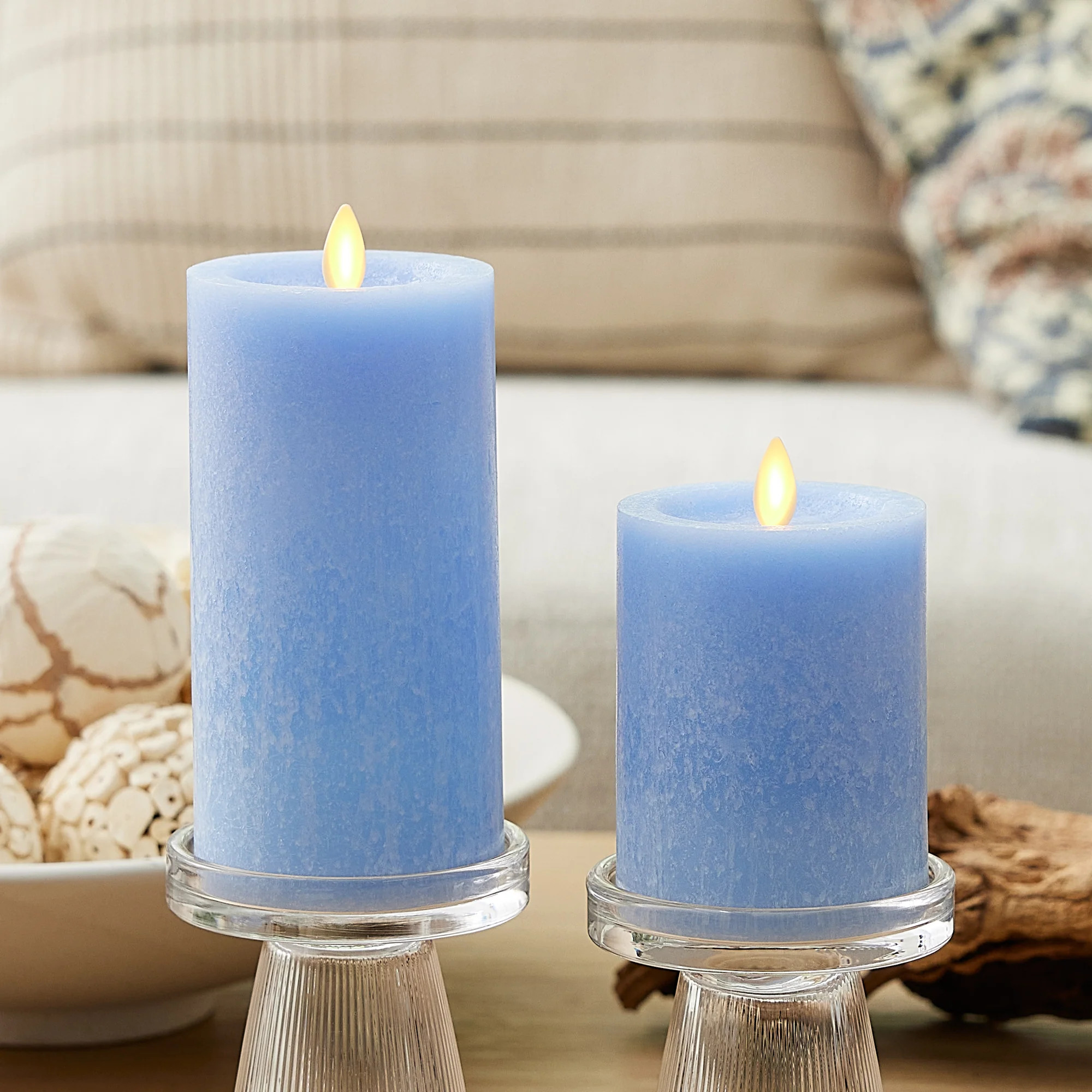 Cornflower Seaglass Flameless Candle Pillar | Luminara