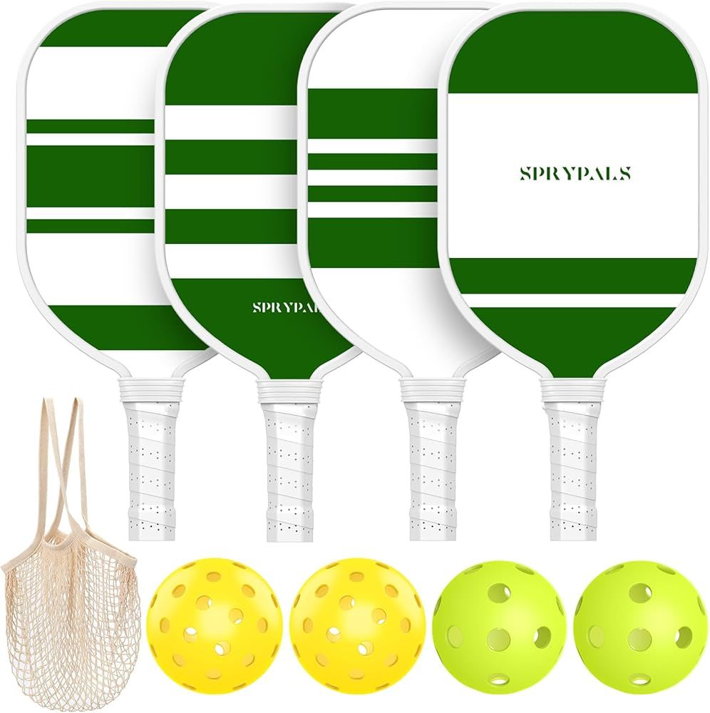 Pickleball Paddles,Sprypals Pickleball Set of 4 Premium Wood Pickleball Paddle with 4 Pickle Ball... | Amazon (US)