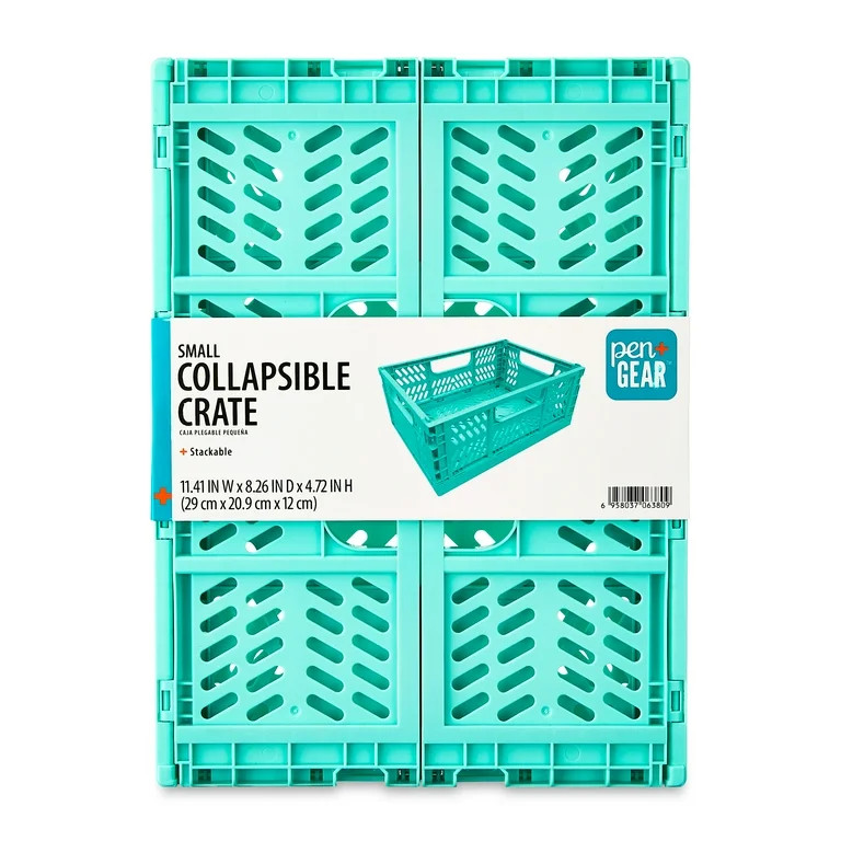 Pen+Gear Small Collapsible Crate, 11.41" x 8.26" x 4.72", Mint Plastic Desktop Organizer | Walmart (US)