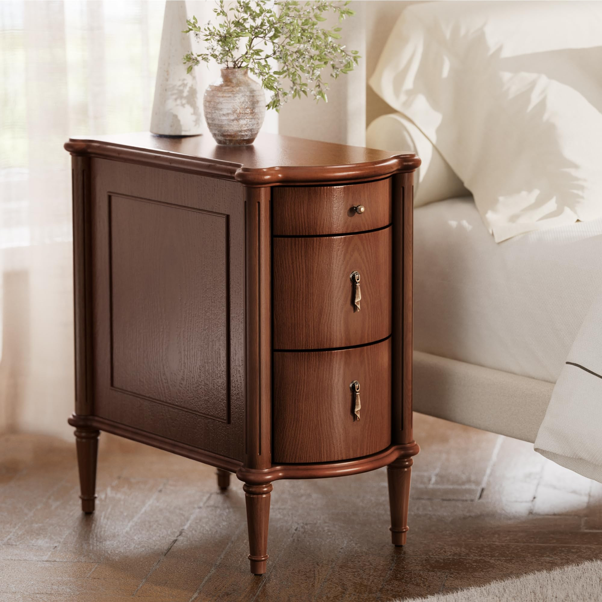 STO'SENSE Nightstand w/Charging Station & 3 Drawers, Pre-Assembled, Vintage Side Table w/Antique-... | Amazon (US)