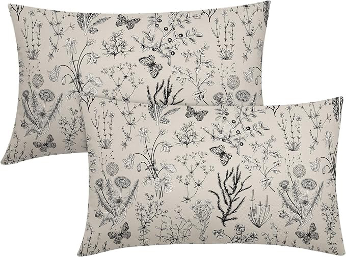 Spring Black Floral Lumbar Pillow Covers 12x20 Inch Vintage Wild Flower Herbs Plant Butterfly Dec... | Amazon (CA)