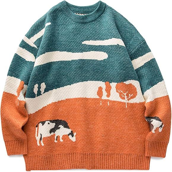 Juventud Hombres Vacas Vintage Invierno Suéteres Pullover Mens O-Cuello Coreano Modas Suéter Mu... | Amazon (US)