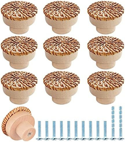 10pcs Boho Rattan Dresser Knobs, Round Wooden Drawer Knobs Pulls for Boho Furniture, CHICTIE Hand... | Amazon (US)