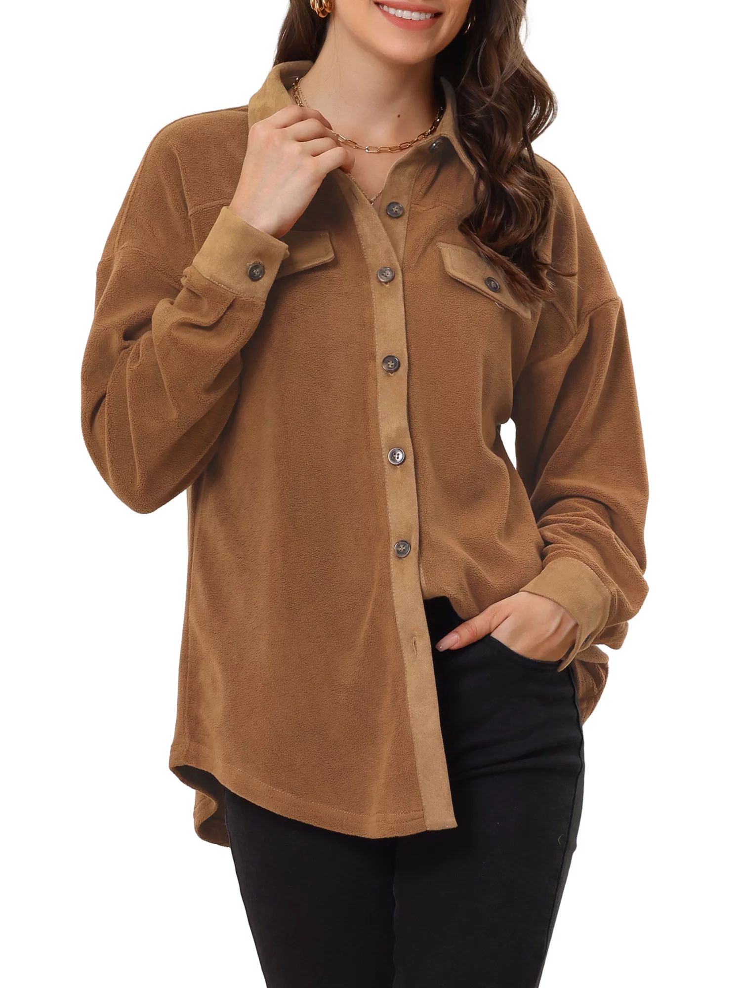 Allegra K Women's Micro Fleece Fuzzy Jackets Coat Button Down Lapel Warm Winter Lightweight Outwe... | Walmart (US)