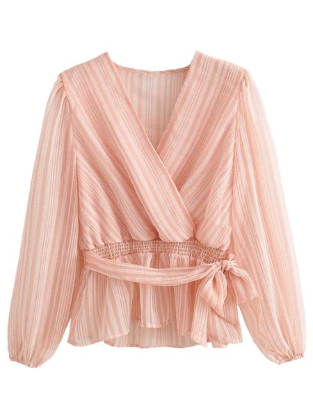 'Regina' Striped V-neck Tied Waist Blouse (2 Colors) | Goodnight Macaroon