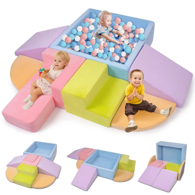 Yexmas 7-Piece Climbing Toys Soft Foam Set with Ball Pit,Indoor Play Gym Set for Toddlers | Walmart (US)