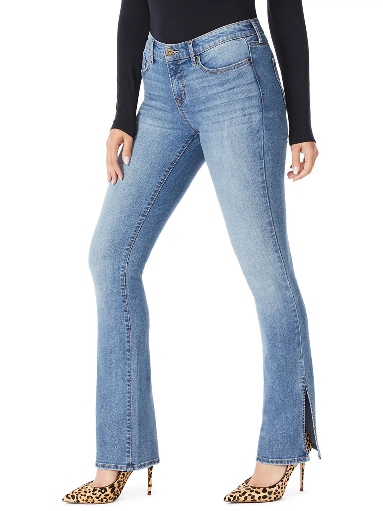 Sofia Jeans by Sofia Vergara Women's Marisol Mid-Rise High Bootcut Jeans with Slit Hem | Walmart (US)