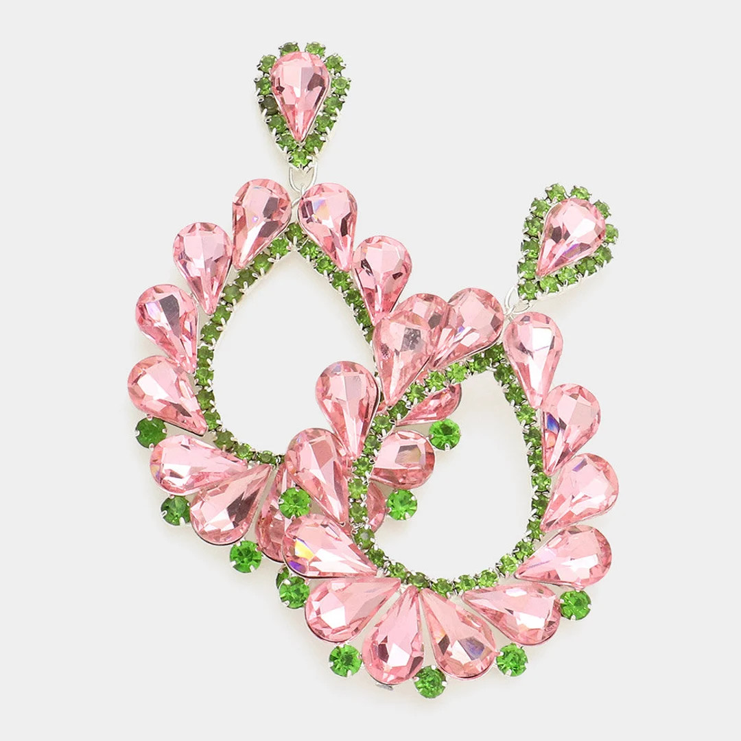 Pink and Green Rhinestone Teardrop Earrings Perfect AKA Gift - Etsy | Etsy (US)