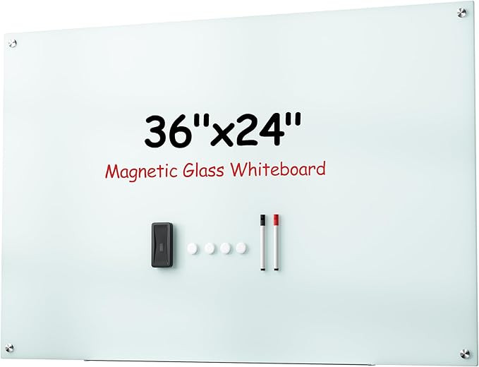 VUSIGN Glass Dry Erase Board for Wall, 36" x 24" Magnetic Dry Erase Board, Large Frameless Mounte... | Amazon (US)