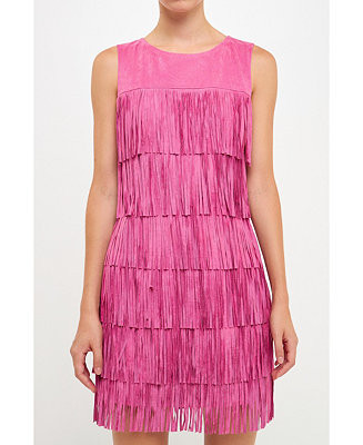 endless rose Women's Tiered Suede Fringe Mini Dress - Macy's | Macy's
