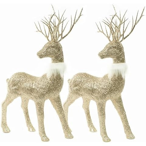 ARCCI Christmas Reindeer Figurine Decorations 2 Pack, 12.6" Standing Glitter Gold Deer Statues Ho... | Amazon (US)