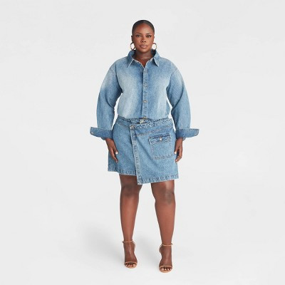 KBB by KAHLANA Women's Long Sleeve 'The Asymm Denim Dress' - Medium Wash XXL | Target