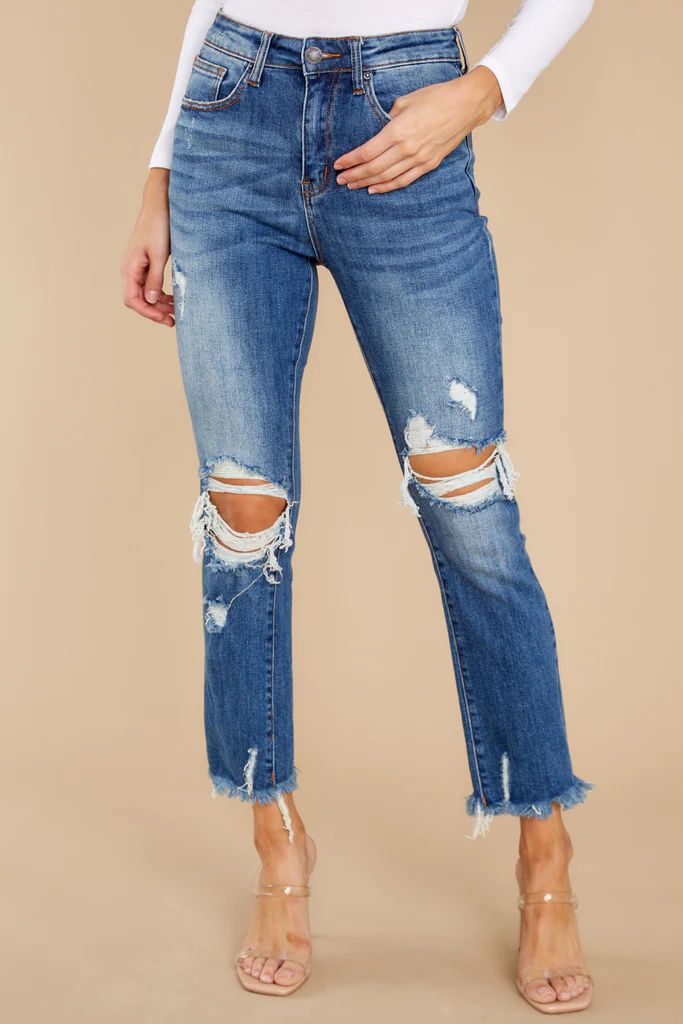 Treat Yourself Medium Wash Distressed Straight Jeans | Red Dress 