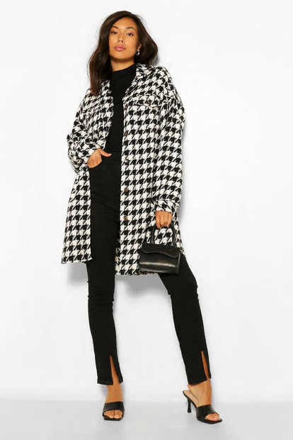 Oversized Wool Look Dogtooth Shacket | Boohoo.com (US & CA)