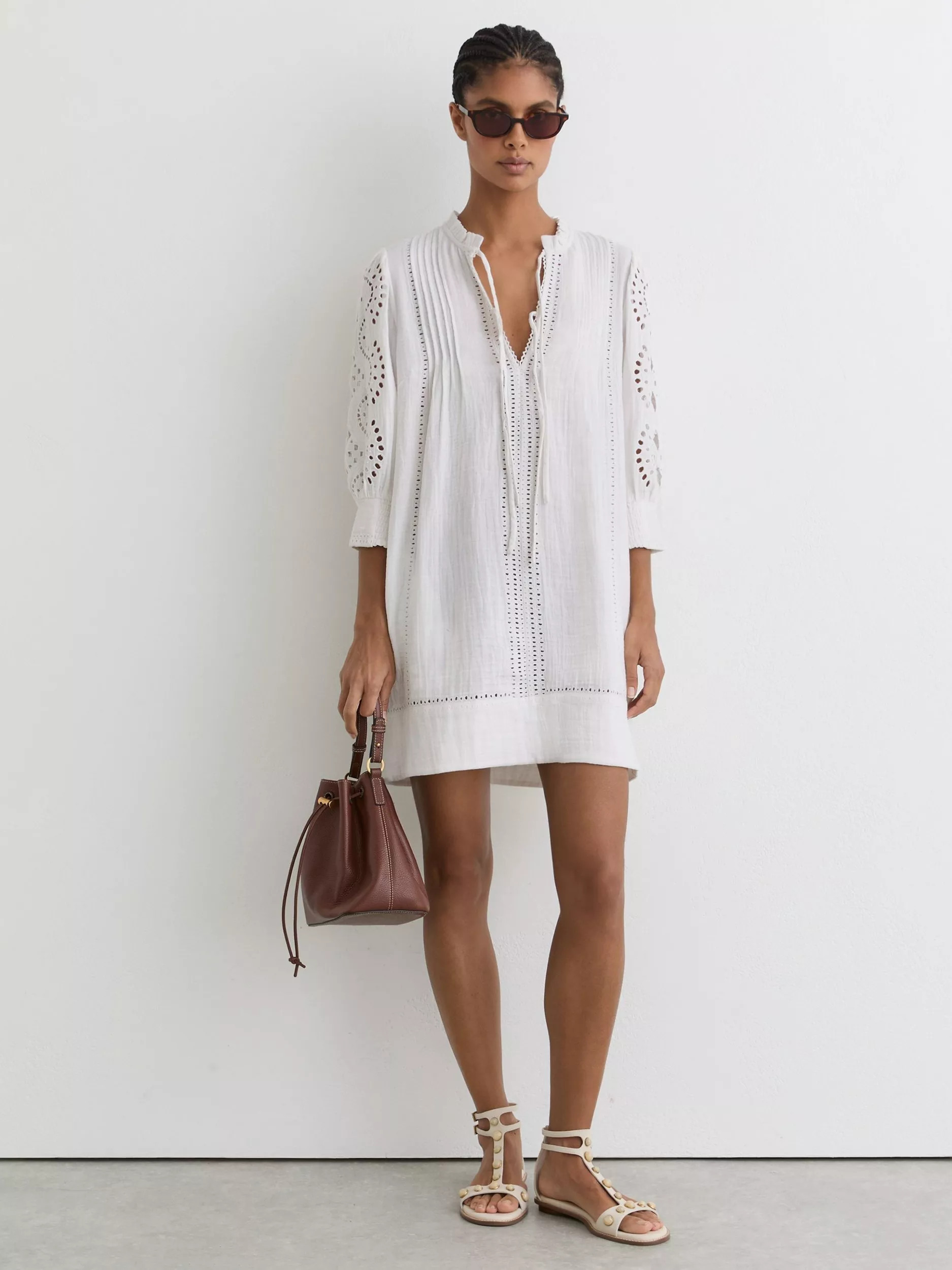 Gia Cheesecloth Resort Mini Dress, Ivory | John Lewis (UK)